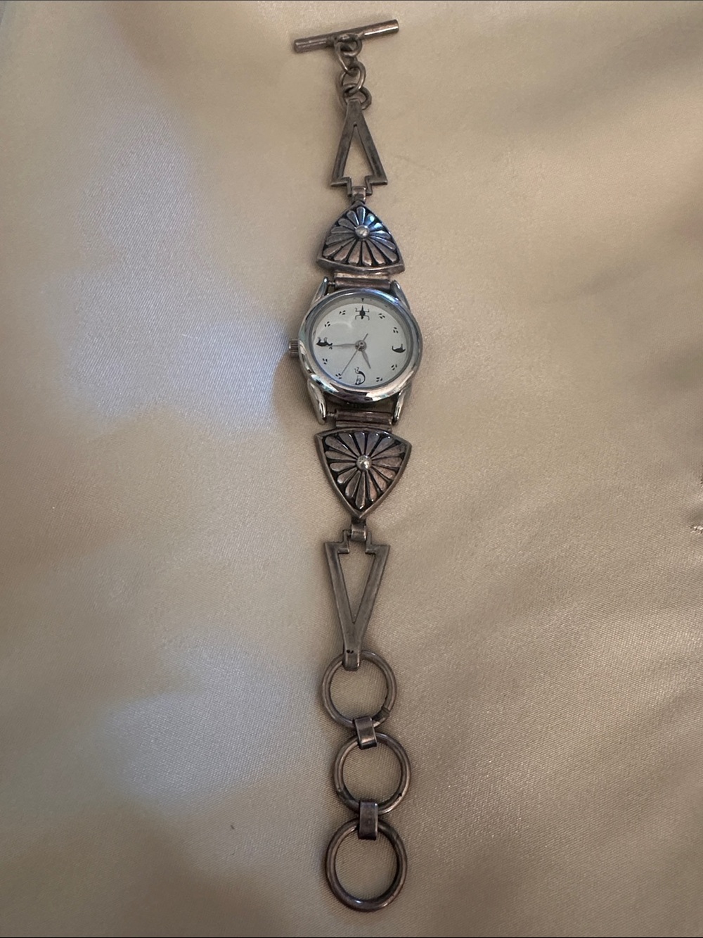 Sterling Silver-Tone Floral Dial Women's Bracelet Watch
